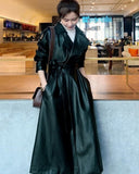 Spring Black Oversized Long Waterproof Leather Trench Coat for Women Long Sleeve Loose Korean Fashion Clothing