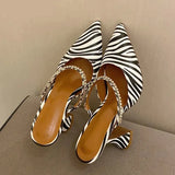 Zebra Women Pumps Fashion Crystal Slingback High Heels Party Strange Style Wedding Bride Shoes Size 35-41