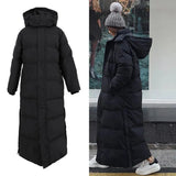 Super Long Padded Cotton Jacket Women New Korean Over-The-Knee  Fashion Parkas Winter Female  Thick Black Down Cotton Coat