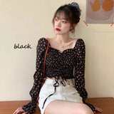 Pbong  Floral Youth Elegant Blouse Women Crop Top Pretty Blouses Chic Fashion Blouse Shirt For Party Puff sleeve Off shoulder