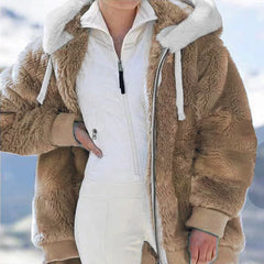 Winter Women Plush Thicken Jacket Fashion Loose Warm Fleece Zipper Hooded Coats Faux Fur Parka Plaid Female Jacket Outwear