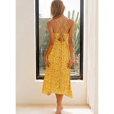 Pbong  Floral Printed Strappy Dress Sleeveless Summer Holiday Women Midi Dress Spaghetti Strap Sexy Ruffles Ladies Dresses