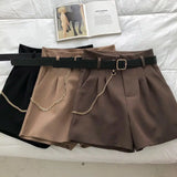 New Casual Comfortable Elegant Wild Shorts With Belt Women's Woolen Shorts Autumn Winter Slim Wide Leg A-line Shorts