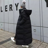 Super Long Padded Cotton Jacket Women New Korean Over-The-Knee  Fashion Parkas Winter Female  Thick Black Down Cotton Coat