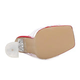 Pbong  New Summer Transparent PVC Women Slippers Shoes  Fashion Square toe Clear Heeled Fashion Mules Slides High heels Sandals