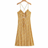 Pbong  Floral Printed Strappy Dress Sleeveless Summer Holiday Women Midi Dress Spaghetti Strap Sexy Ruffles Ladies Dresses