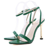Ankle Buckle Strap Green High Heels Sandals Women's Pointed Toe Party Female Shoes Sandalias Mujer