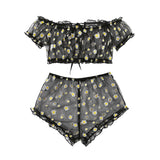 2PCS Off Shoulder Lace Up Bikini Set Women Sweet Casual Short Sleeve Swimsuits Beachwear Bathing Suits Sexy Lingerie