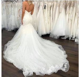 Pbong  Mermaid Wedding Dresses  High Quality Applique Sweetheart Court Train Plus Size Bride Wedding Gowns