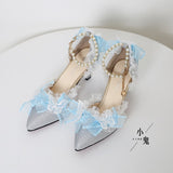 Elegant Lolita Lace High Heels Loli Wedding Dress Shoe Fairy Women Tea Party Butterfly Bow Lolita Sandals Feminine Cosplay Anime