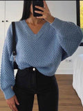 sweater fashion sexy v-neck loose women's top knitted milky white sweater womens knit sweaters  women clothing