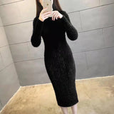 Women's Winter Clothing Imitation Mink Wool Thick Warm Turtleneck Sweater Dress Sheath Bodycon Dresses For Women Casual