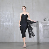 New Bandage Dress Sexy Bodycon Women Mesh Strapless Party Club Evening Elegant Black White Clothes