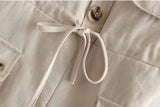 Pbong  Safari Style Spaghetti Strap Jumpsuit Women Open Button Lacing up Bow Waist Short Pants Romper Cotton Linen Playsuits