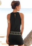 New Summer Casual Women Dress Sleeveless O-Neck Solid Off Shoulder Dress Fashion Loose Black Hollow Female Dresses Vestidos