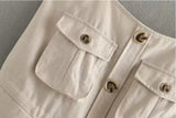 Pbong  Safari Style Spaghetti Strap Jumpsuit Women Open Button Lacing up Bow Waist Short Pants Romper Cotton Linen Playsuits