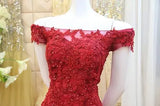 Pbong  Red Mermaid Evening Dress Party Gowns Vestido Longo Sexy Off-Shoulder Applique Court Train Formal Celebrity Gowns