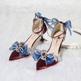 Pphmm Kawaii Tea Party French Sweet Girl Lolita Mid High Heels Vintage Elegant Exquisite Wine Red Loli Bow Anime Cosplay Pointed Toe