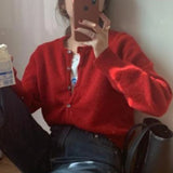 Sweater Cardigan Women Single Breasted Long Sleeve Elegant Vintage Jumper Solid Wool Knitted Autumn Winter Outwear X452