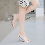 Pbong  New Summer Transparent PVC Women Slippers Shoes  Fashion Square toe Clear Heeled Fashion Mules Slides High heels Sandals