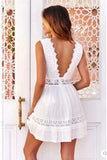 Pbong  100% Cotton Lace Mini Dress Summer Sexy Holiday Women Dress Crochet Sheer Backless Ruffle Ladies Beach Female Dresses