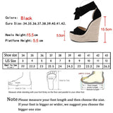 Women Summer Butterfly Knot Solid Black Open Toe Sandals Fashion Platform High Heel Wedge Shoes Ankle Bowtie Dress Shoes