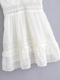 Pbong  100% Cotton Lace Mini Dress Summer Sexy Holiday Women Dress Crochet Sheer Backless Ruffle Ladies Beach Female Dresses