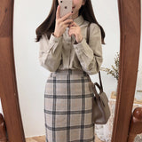 Pbong  Winter Spring Basic Skirts Women's A-Line Vintage Skirt Grid Pattern Plaid Skirt High Waist Korea Style Design Clothes