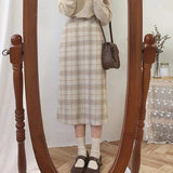 Pbong  Winter Spring Basic Skirts Women's A-Line Vintage Skirt Grid Pattern Plaid Skirt High Waist Korea Style Design Clothes