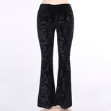 Goth Dark Vintage Floral Scratched Gothic Pants Velvet High Waist Skinny Flare Trousers For Women Autumn Winter Streetwear