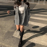 Spring Autumn Houndstooth Print Coats Women+skirt Two Piece Set Women New Turn-down Collar Single-breasted Streetwear Coat Suit