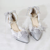 Elegant Lolita Lace High Heels Loli Wedding Dress Shoe Fairy Women Tea Party Butterfly Bow Lolita Sandals Feminine Cosplay Anime