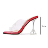 Pbong  New Summer Transparent PVC Women Slippers Shoes  Fashion Square toe Clear Heeled Fashion Mules Slides High heels Sandals