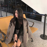 Spring Autumn Houndstooth Print Coats Women+skirt Two Piece Set Women New Turn-down Collar Single-breasted Streetwear Coat Suit