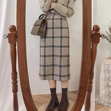 Pbong  Winter Spring Basic Skirts Women's A-Line Vintage Skirt Grid Pattern Plaid Skirt High Waist Korea Style Design Clothes