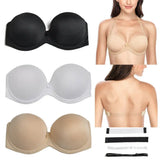 Pbong  White Bra Strapless Push Up Non-slip Lingerie Transparent Band Strap Women's Bra Plus Size For Big Breast 32-44 C D E F