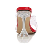 Pbong  New Summer Transparent PVC Women Slippers Shoes  Fashion Square toe Clear Heeled Fashion Mules Slides High heels Sandals