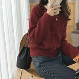 Sweater Cardigan Women Single Breasted Long Sleeve Elegant Vintage Jumper Solid Wool Knitted Autumn Winter Outwear X452