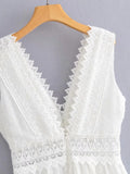 Pbong  100% Cotton Lace Mini Dress Summer Sexy Holiday Women Dress Crochet Sheer Backless Ruffle Ladies Beach Female Dresses
