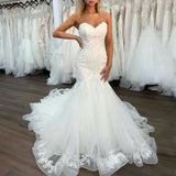 Pbong  Mermaid Wedding Dresses  High Quality Applique Sweetheart Court Train Plus Size Bride Wedding Gowns