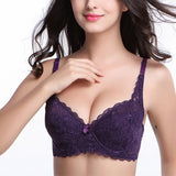 Pbong  Purple Bra Breathable Lace Lingerie Fashion Mesh Unlined Bra for Women Plus Size Underwear Adjusted Plunge Brassiere