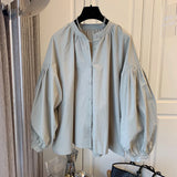 Womens Tops and Blouses Causal Puff Sleeve O-neck Causal Shirts Spring New Korean Solid