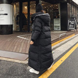 Super Long Padded Cotton Jacket Women New Korean Over-The-Knee  Fashion Parkas Winter Female  Thick Black Down Cotton Coat