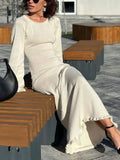 Knitted Backless Long Dress For Women Ruffled Lace Up High Waist Maxi Dresses Femme Party Elegant Bandage Fashion Dress