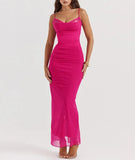 Lace Mesh Backless Sexy Maxi Dress For Women New Spaghetti Strap Sleeveless Bodycon Sexy Club Party Dress Elegant