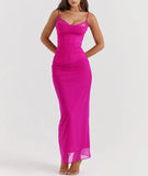Lace Mesh Sexy Spaghetti Strap Maxi Dress For Women Spring Summer New Sleeveless Backless Bodycon Party Long Dress
