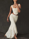 Lace Sexy Two Piece Skirt Set Women Sleeveless Crop Tops And Skirt Femme Elegant Party Two Piece Sets Fashion