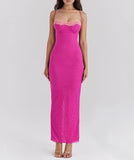 Lace Spaghetti Strap Bodycon Maxi Dress Women Gown Patchwork Fashion Sleeveless Backless Sexy Club Party Dress Elegant