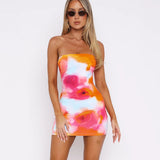 European and American women's clothing summer new sexy tube top one shoulder waist hip fashion print dress