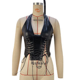 women's clothing Fashion PU leather halter neck sexy strap tight waist vest women's clothing